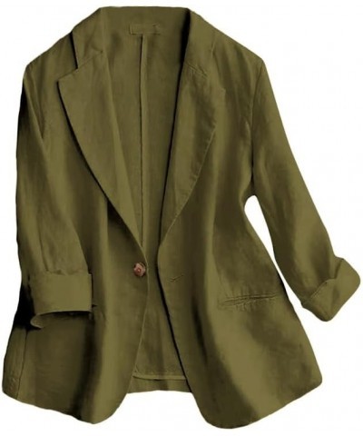 2024 Linen Blazer Women 3/4 Sleeve Lightweight Spring Summer Blazer Jackets Army $25.29 Blazers