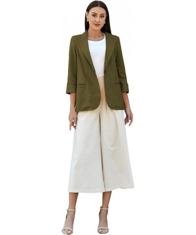 2024 Linen Blazer Women 3/4 Sleeve Lightweight Spring Summer Blazer Jackets Army $25.29 Blazers