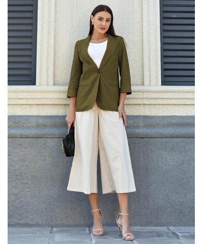 2024 Linen Blazer Women 3/4 Sleeve Lightweight Spring Summer Blazer Jackets Army $25.29 Blazers