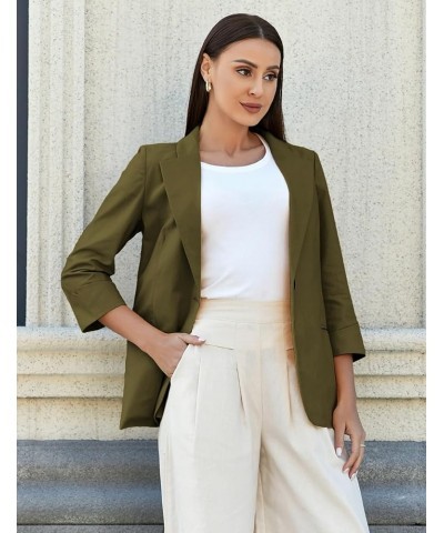 2024 Linen Blazer Women 3/4 Sleeve Lightweight Spring Summer Blazer Jackets Army $25.29 Blazers