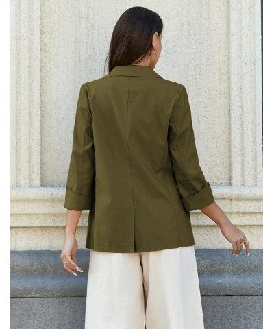 2024 Linen Blazer Women 3/4 Sleeve Lightweight Spring Summer Blazer Jackets Army $25.29 Blazers