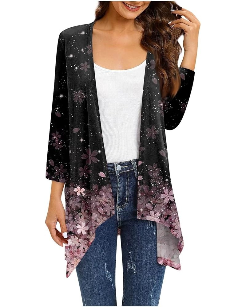 Long Cardigan Irregular Hem Women's Casual 3/4 Sleeve Shirts Boho Flower Half Sleeves Jackets with Pocket S-5XL & Pink_04 $7....