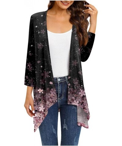 Long Cardigan Irregular Hem Women's Casual 3/4 Sleeve Shirts Boho Flower Half Sleeves Jackets with Pocket S-5XL & Pink_04 $7....