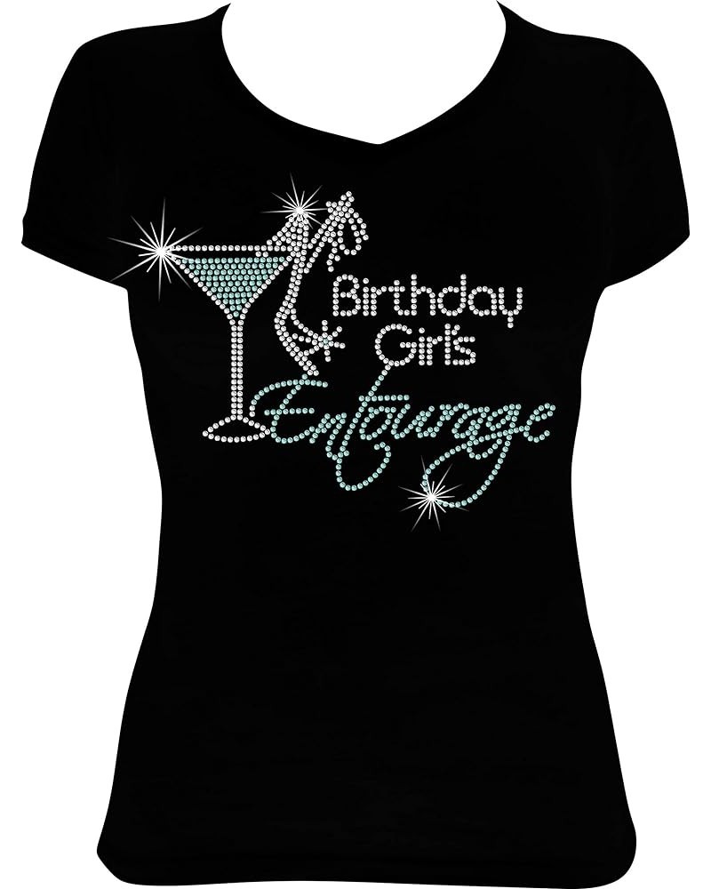 Birthday Girl's Entourage Martini Bling Rhinestone Shirt BD39 Aqua Blue $15.63 T-Shirts