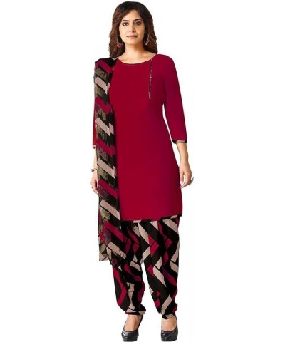 Indian Pakistani Panjabi Style Crepe Fabric Regular Wear Patiala Salwar Suit with Multi Colour Dupatta for Women Red209 $24.8...