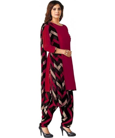 Indian Pakistani Panjabi Style Crepe Fabric Regular Wear Patiala Salwar Suit with Multi Colour Dupatta for Women Red209 $24.8...