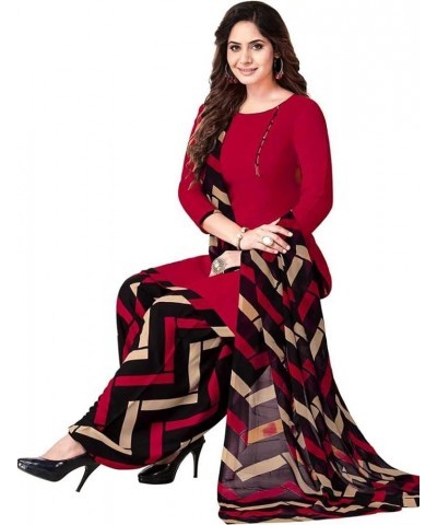 Indian Pakistani Panjabi Style Crepe Fabric Regular Wear Patiala Salwar Suit with Multi Colour Dupatta for Women Red209 $24.8...