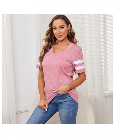 Women's T Shirts Short Sleeve Casual Tops Loose V Neck Shirts Blouse Tunic Tee Top Red3 $20.64 Blouses