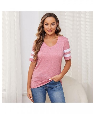 Women's T Shirts Short Sleeve Casual Tops Loose V Neck Shirts Blouse Tunic Tee Top Red3 $20.64 Blouses