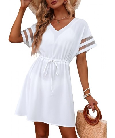 Womens Swimsuit Coverup Beach Dress V Neck Chiffon Bathing Suit Cover Ups Swimwear 02_ White $20.05 Swimsuits