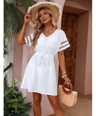 Womens Swimsuit Coverup Beach Dress V Neck Chiffon Bathing Suit Cover Ups Swimwear 02_ White $20.05 Swimsuits