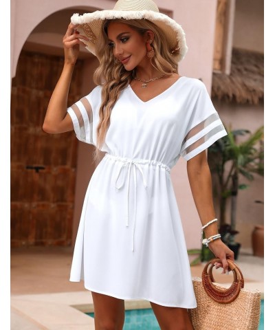 Womens Swimsuit Coverup Beach Dress V Neck Chiffon Bathing Suit Cover Ups Swimwear 02_ White $20.05 Swimsuits