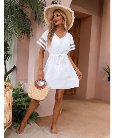 Womens Swimsuit Coverup Beach Dress V Neck Chiffon Bathing Suit Cover Ups Swimwear 02_ White $20.05 Swimsuits