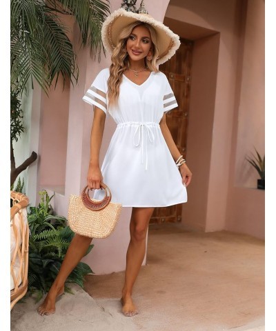 Womens Swimsuit Coverup Beach Dress V Neck Chiffon Bathing Suit Cover Ups Swimwear 02_ White $20.05 Swimsuits