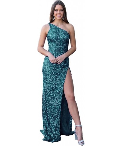 One Shoulder Sequins Prom Dresses Mermaid Long Formal Evening Dresses Ball Gowns for Women with Slit Teal $45.59 Dresses