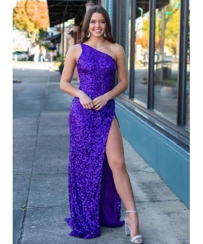 One Shoulder Sequins Prom Dresses Mermaid Long Formal Evening Dresses Ball Gowns for Women with Slit Teal $45.59 Dresses