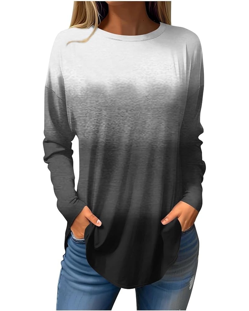 Long Sleeve T Shirts for Women Winter Clothes Gradient Plus Size Tops Crewneck Fall Blouses Loose Basic Tops 1-dark Gray $8.5...