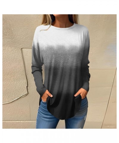 Long Sleeve T Shirts for Women Winter Clothes Gradient Plus Size Tops Crewneck Fall Blouses Loose Basic Tops 1-dark Gray $8.5...