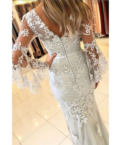 Lace Applique Double V Neck Mermaid Prom Dress Flare Sleeve Evening Gowns for Women Formal Navy Blue $54.72 Dresses