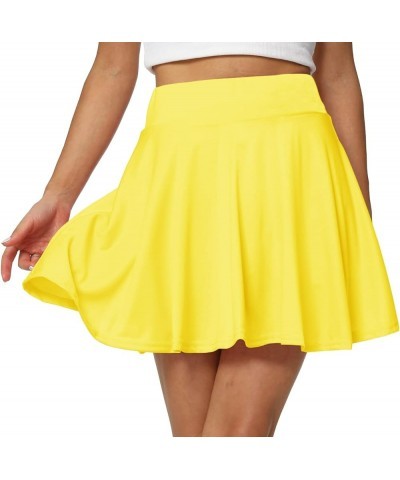 Women's Casual Basic Versatile Flared Pleated Mini Skater Skirt with Shorts Yellow $12.31 Skirts