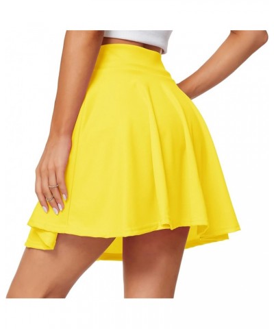 Women's Casual Basic Versatile Flared Pleated Mini Skater Skirt with Shorts Yellow $12.31 Skirts