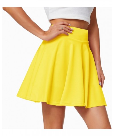 Women's Casual Basic Versatile Flared Pleated Mini Skater Skirt with Shorts Yellow $12.31 Skirts