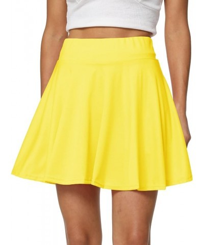 Women's Casual Basic Versatile Flared Pleated Mini Skater Skirt with Shorts Yellow $12.31 Skirts