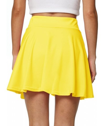 Women's Casual Basic Versatile Flared Pleated Mini Skater Skirt with Shorts Yellow $12.31 Skirts