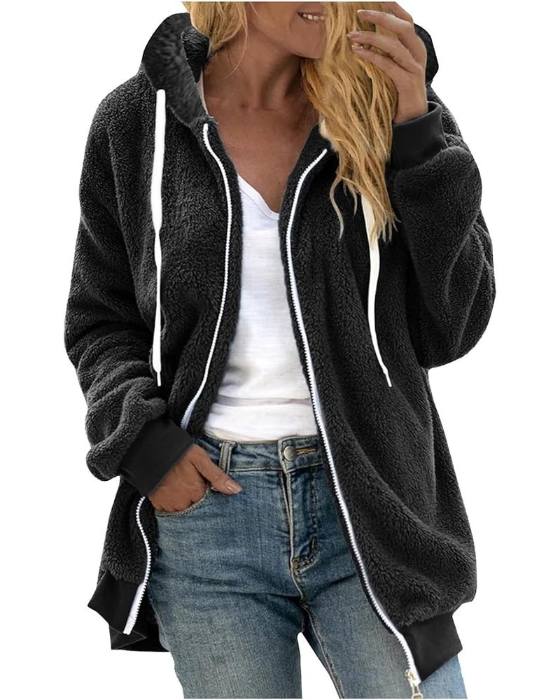 Women's Winter Fuzzy Fleece Jacket Hooded Long Sleeve Cardigan Oversized Sherpa Fur Coats Button Down Shaggy Outwear A07black...