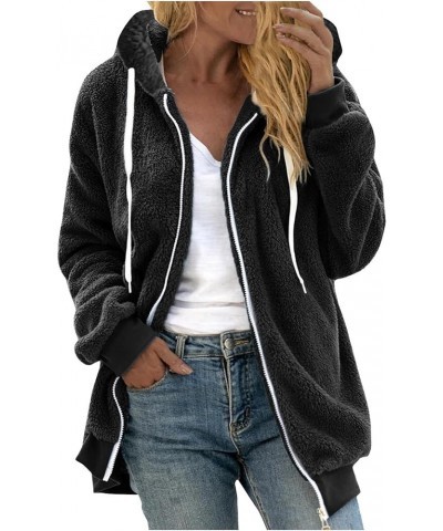 Women's Winter Fuzzy Fleece Jacket Hooded Long Sleeve Cardigan Oversized Sherpa Fur Coats Button Down Shaggy Outwear A07black...