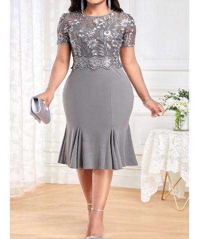 Women's Plus Size Mermaid Bodycon Cocktail Dress Lace Short Sleeve Pencil Dress Gray $13.35 Dresses