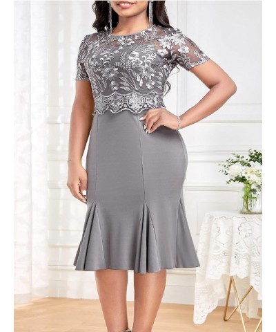 Women's Plus Size Mermaid Bodycon Cocktail Dress Lace Short Sleeve Pencil Dress Gray $13.35 Dresses