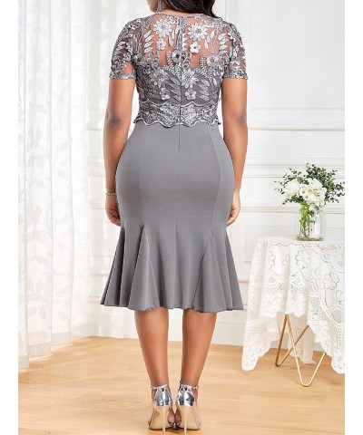 Women's Plus Size Mermaid Bodycon Cocktail Dress Lace Short Sleeve Pencil Dress Gray $13.35 Dresses