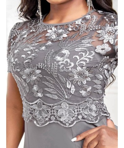 Women's Plus Size Mermaid Bodycon Cocktail Dress Lace Short Sleeve Pencil Dress Gray $13.35 Dresses