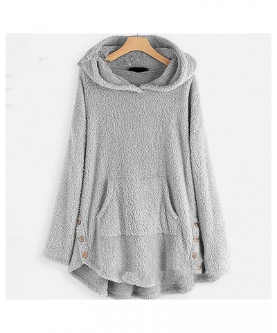 Women's Winter Coats Fashion Plush Pocket Long Sleeve Warm Coats Hooded Plush winter Coat For Women 2023 C-gray $11.34 Jackets