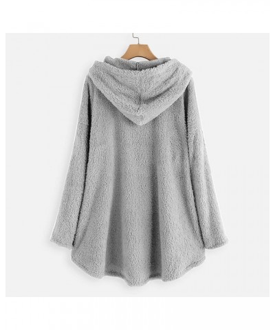 Women's Winter Coats Fashion Plush Pocket Long Sleeve Warm Coats Hooded Plush winter Coat For Women 2023 C-gray $11.34 Jackets