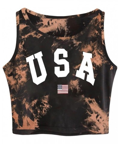 Women's Casual Sleeveless Graphic Cropped Top Crewneck Tank Top Shirts Us-black Brown $11.02 Tanks