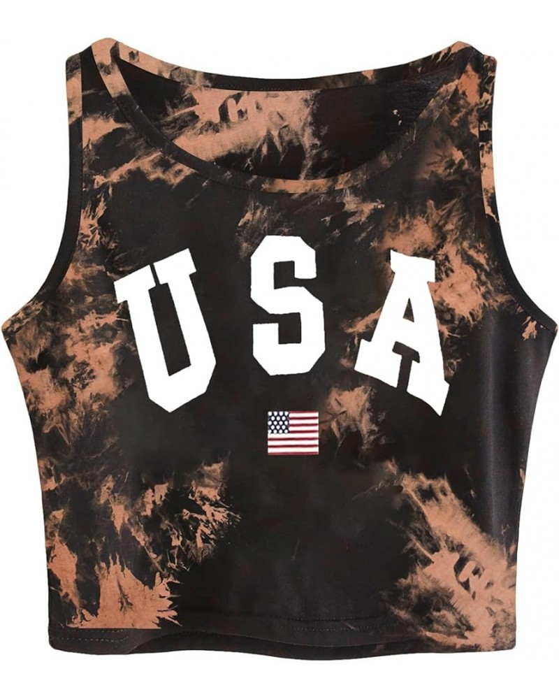 Women's Casual Sleeveless Graphic Cropped Top Crewneck Tank Top Shirts Us-black Brown $11.02 Tanks