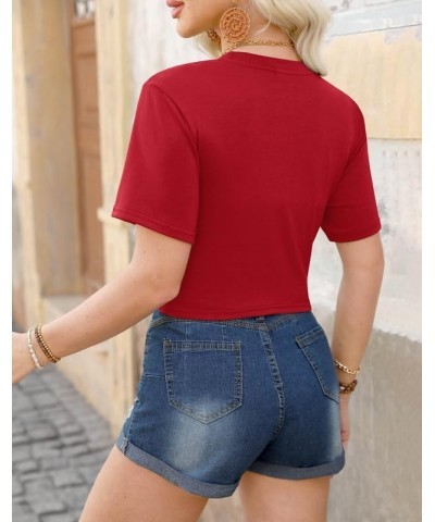 Summer Women's Crop Tops Casual Crewneck Short Sleeve Twist Front Tee T-Shirt Red $11.28 T-Shirts