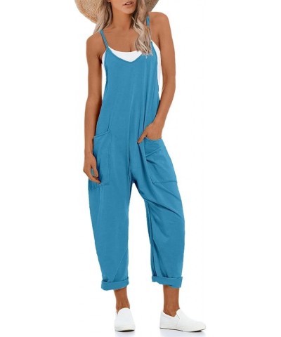 One Piece Jumpsuits for women V Neck Sleeveless Loose Fit overalls Spaghetti Strap Harem Long Pants with Pockets Blue $14.35 ...