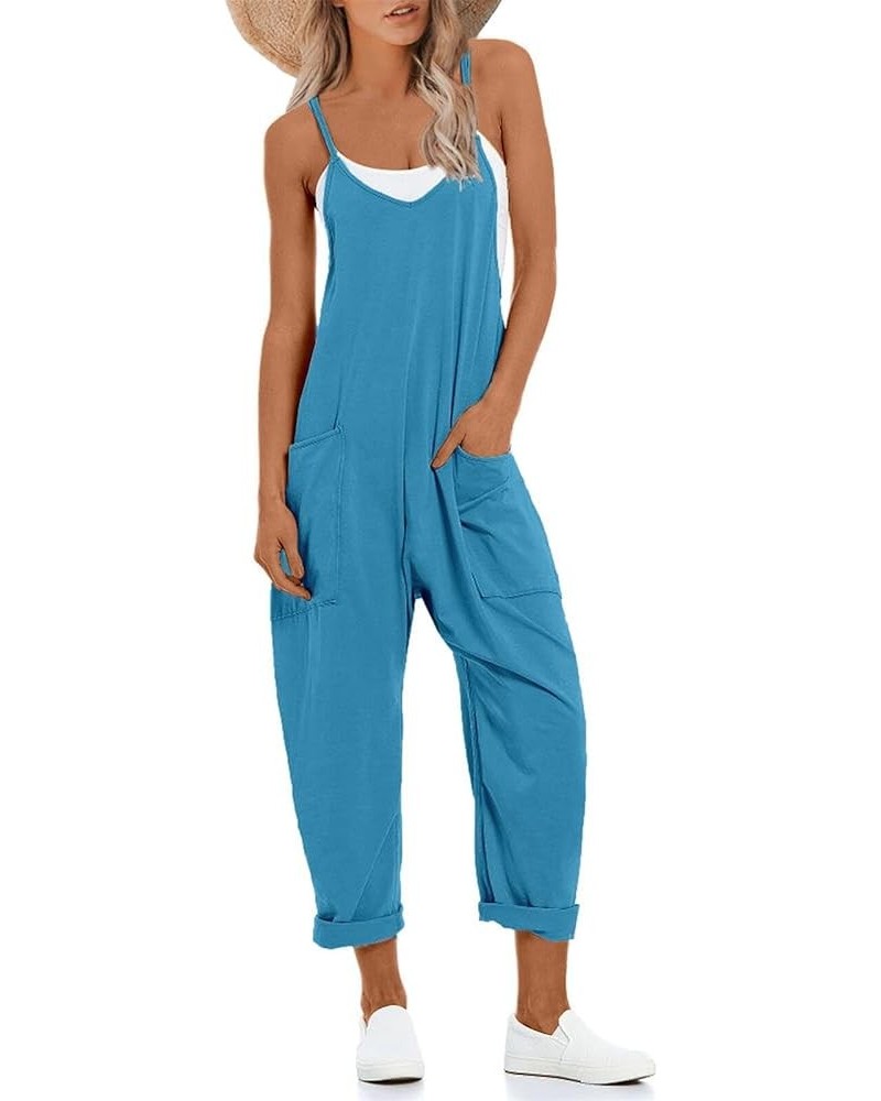 One Piece Jumpsuits for women V Neck Sleeveless Loose Fit overalls Spaghetti Strap Harem Long Pants with Pockets Blue $14.35 ...