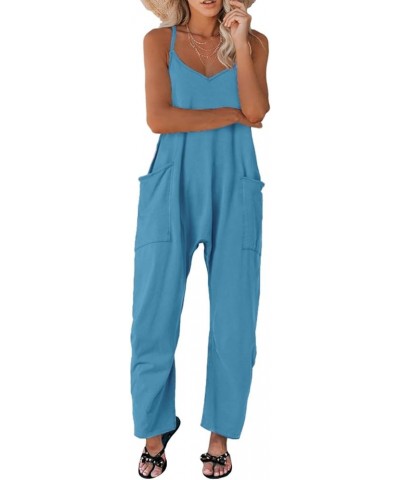 One Piece Jumpsuits for women V Neck Sleeveless Loose Fit overalls Spaghetti Strap Harem Long Pants with Pockets Blue $14.35 ...