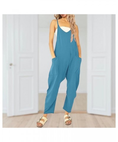 One Piece Jumpsuits for women V Neck Sleeveless Loose Fit overalls Spaghetti Strap Harem Long Pants with Pockets Blue $14.35 ...