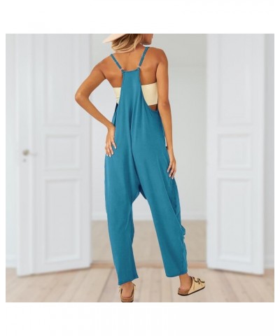 One Piece Jumpsuits for women V Neck Sleeveless Loose Fit overalls Spaghetti Strap Harem Long Pants with Pockets Blue $14.35 ...