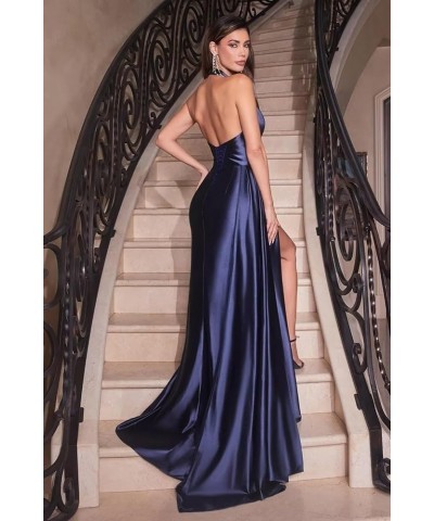 Women's Mermaid Satin Prom Dresses Long with Slit Halter Corset Formal Dresses Pleated Evening Party Gown Black $26.66 Dresses