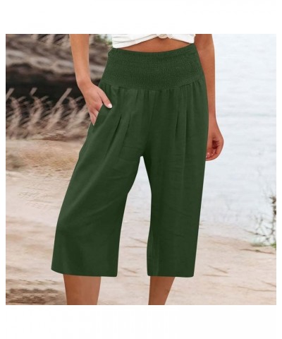 2023 Shorts for Women Long Shorts Below The Knee Casual Summer Elastic Waist Flowy Beach Shorts Cotton Linen Loose Fit Green ...