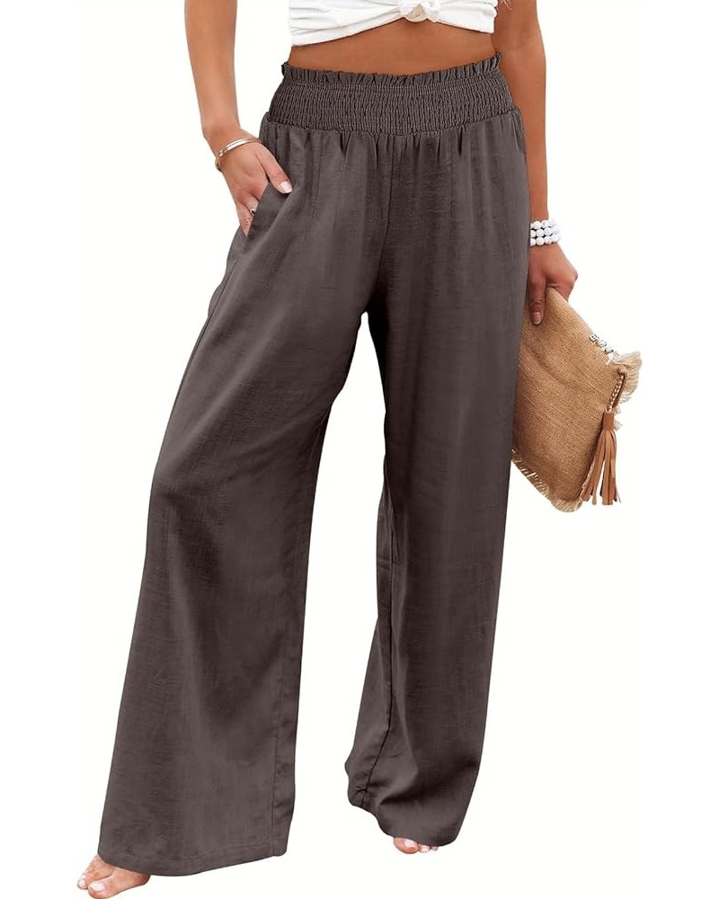 Womens Linen Pants Wide Leg Palazzo Lounge Pant High Waisted Flowy 2024 Summer Beach Work Boho Casual Trousers 08_ Coffee $17...