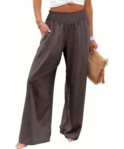 Womens Linen Pants Wide Leg Palazzo Lounge Pant High Waisted Flowy 2024 Summer Beach Work Boho Casual Trousers 08_ Coffee $17...