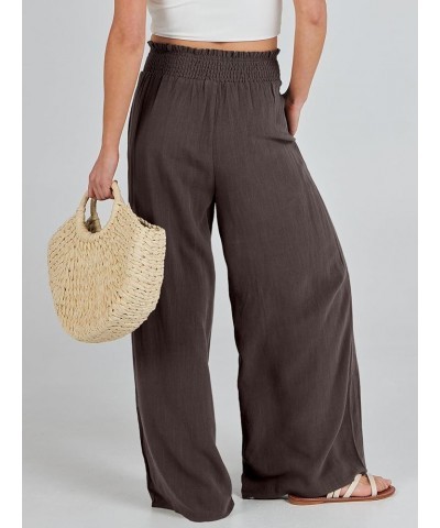 Womens Linen Pants Wide Leg Palazzo Lounge Pant High Waisted Flowy 2024 Summer Beach Work Boho Casual Trousers 08_ Coffee $17...