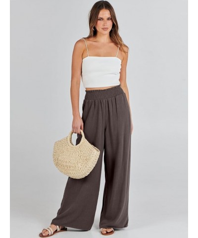 Womens Linen Pants Wide Leg Palazzo Lounge Pant High Waisted Flowy 2024 Summer Beach Work Boho Casual Trousers 08_ Coffee $17...